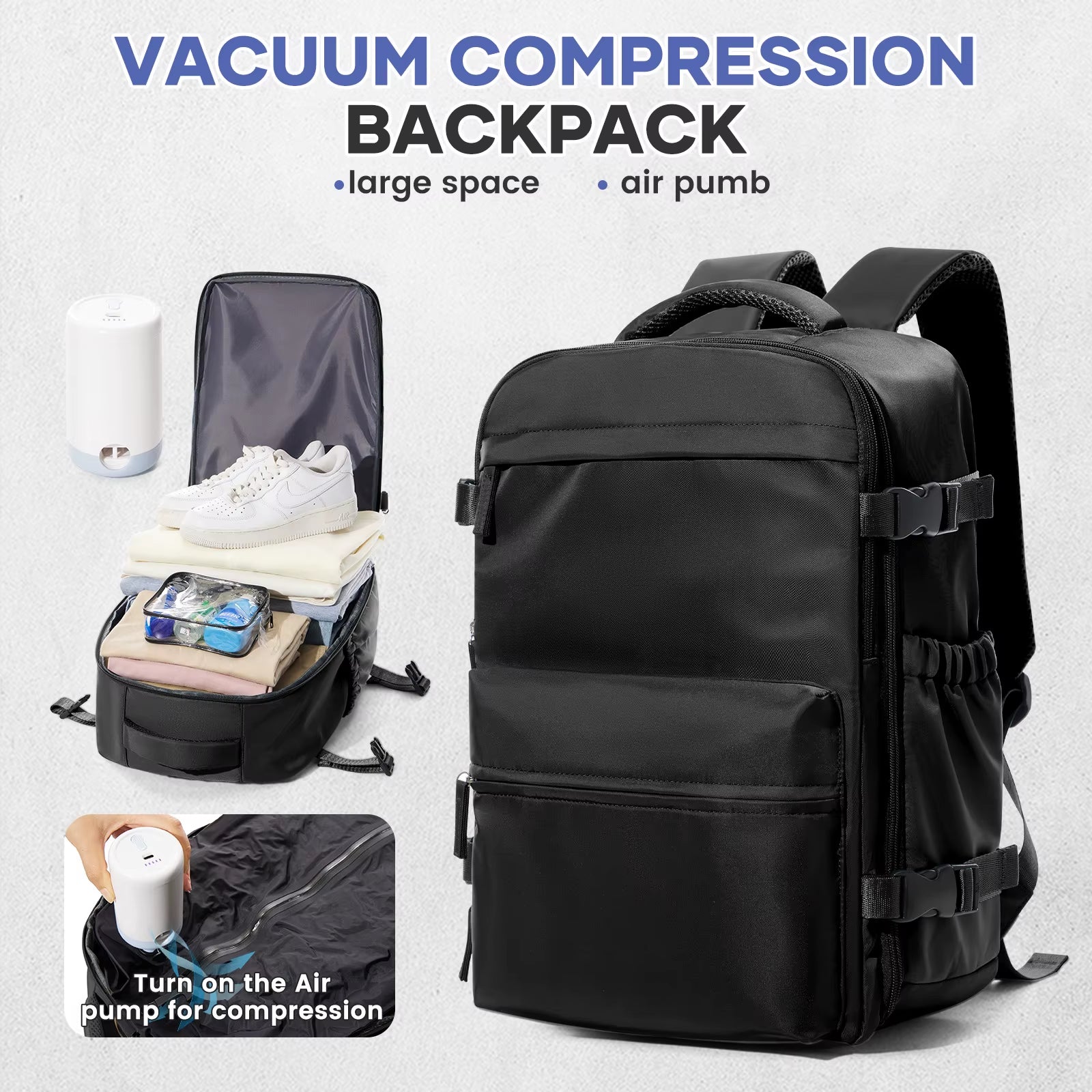 Vacuum Backpack Travel Bag for Men Large Capacity Backpack Business Laptop Backpack Women Men Expandable Backpack School Bag